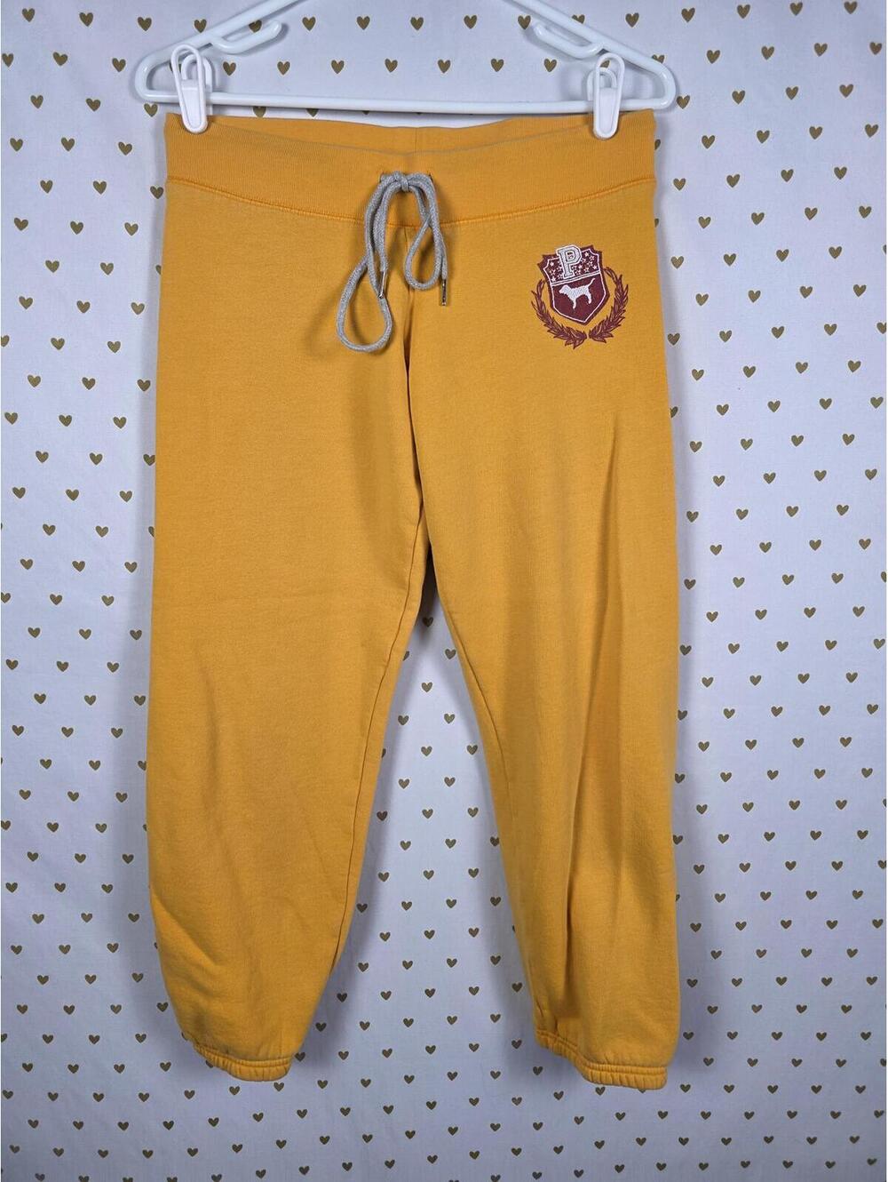 Victorias Secret PINK Yellow XS Logo Butt Joggers Sweatpants Sweats VINTAGE